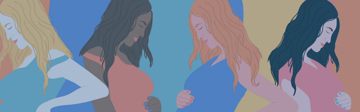 Cartoon images of pregnant women in various colors