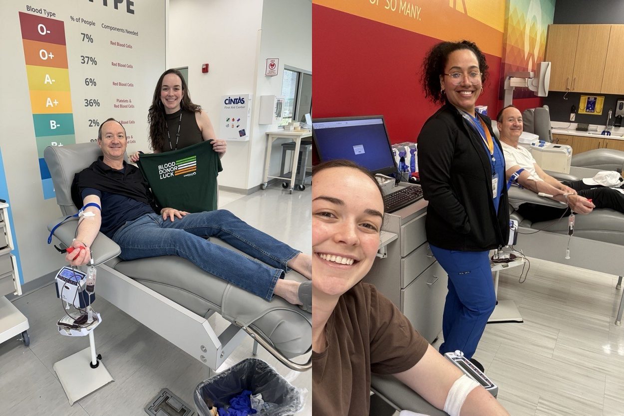 OneBlood donors, Caroline and George, donating at OneBlood Donor Centers