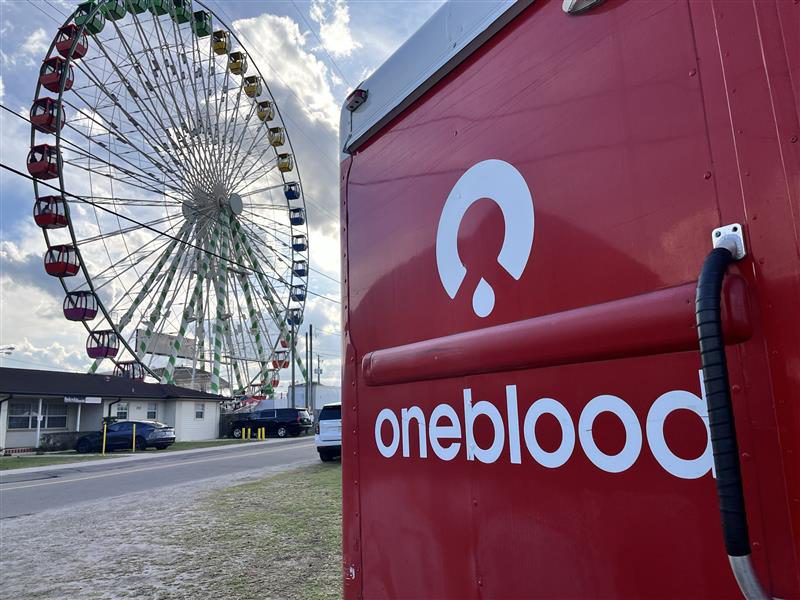 The OneBlood Big Red Bus at the Florida Strawberry Festival. 
