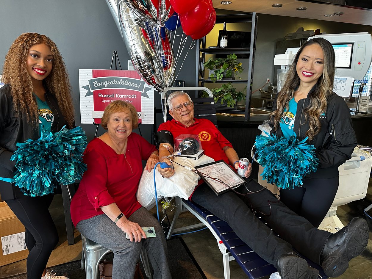 OneBlood donor, Russ, reaches his 100 gallon donor milestone