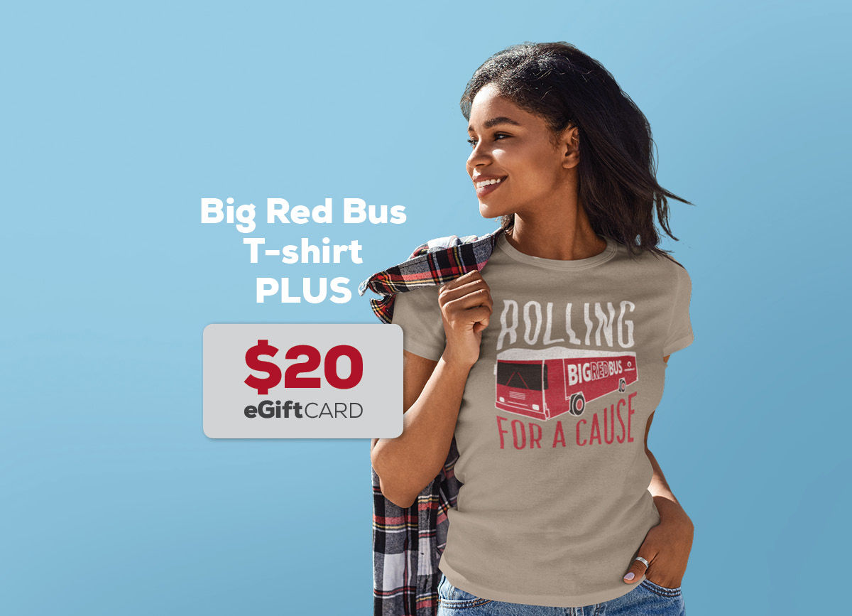 OneBlood Big Red Bus T-shirt and $20 eGift Card