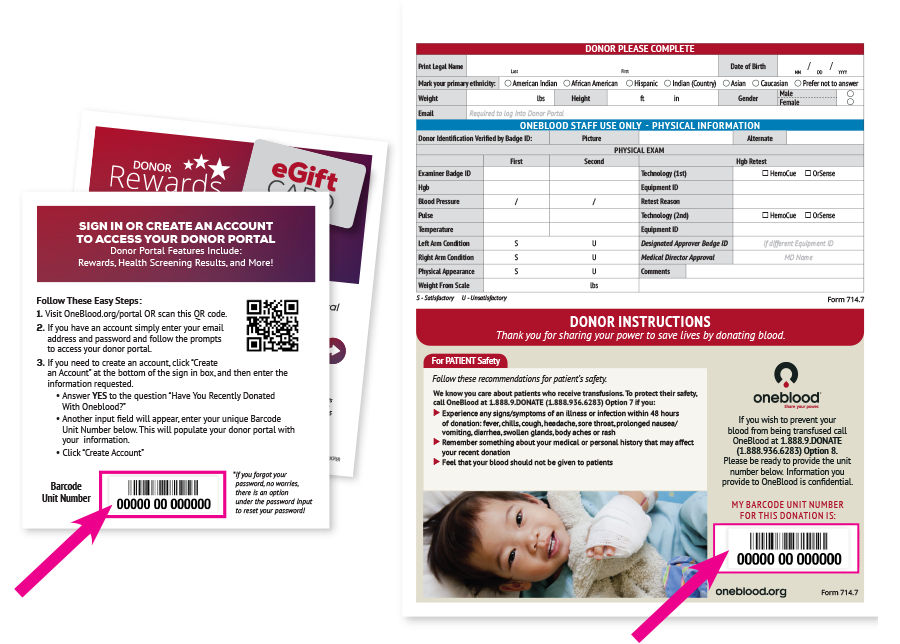bun number location shown on donor rewards voucher and donor instructions form