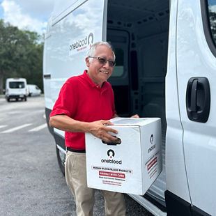 Jorge a OneBlood Courier transporting blood to a hospital partner