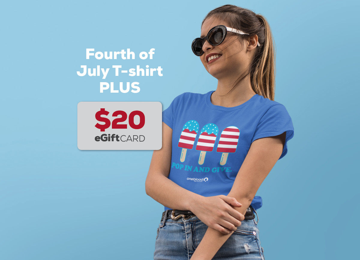 OneBlood Fourth of July T-shirt and $20 eGift Card