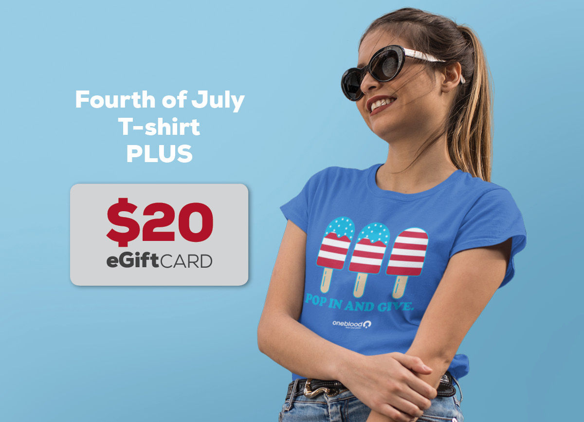 OneBlood Fourth of July t-shirt and $20 eGift Card