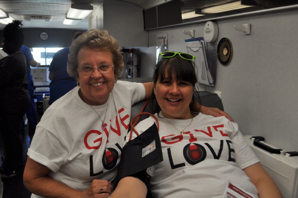 Blood donor on the Big Red Bus at a Bonefish Blood Drive