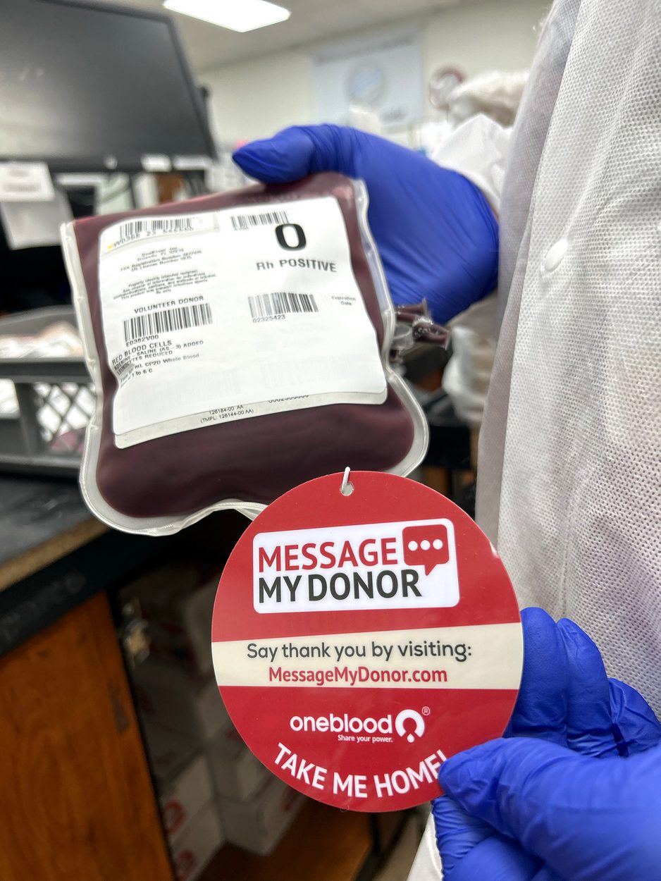 message my donor tag on blood unit