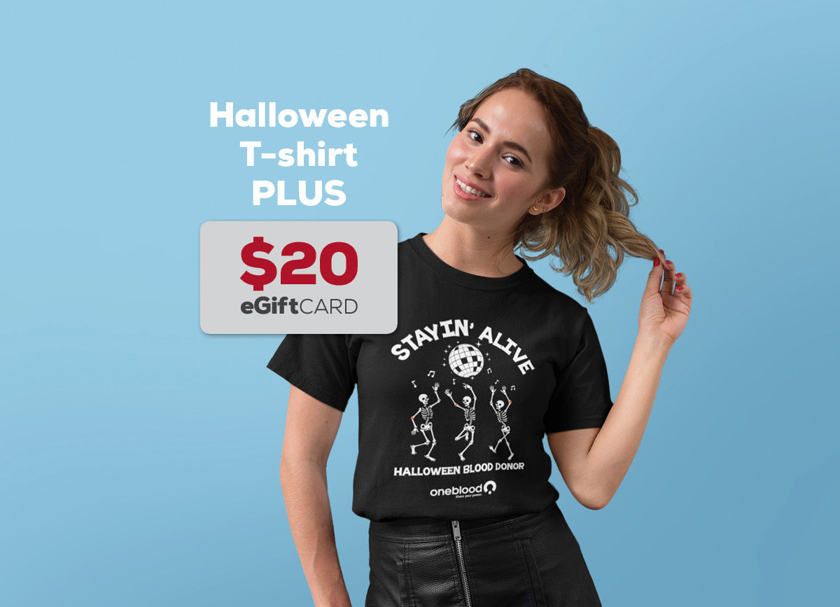 OneBlood Halloween T-shirt and $20 eGift Card