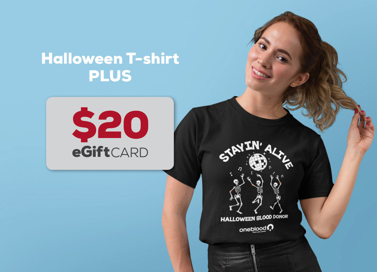 OneBlood Halloween T-shirt and $20 eGift Card