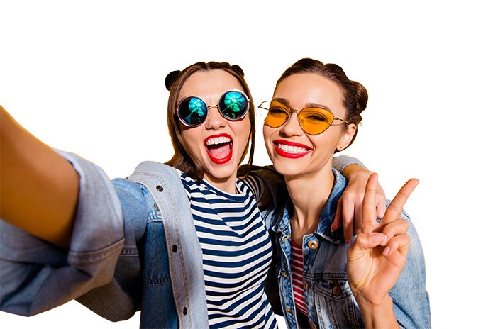 women taking selfie inverted